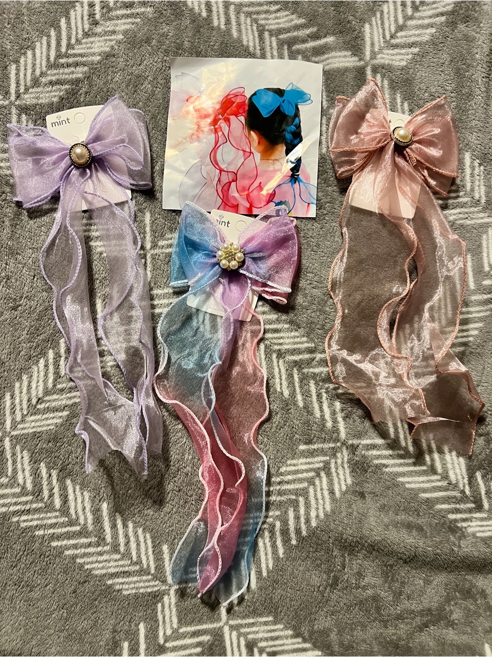 Mint Sheer Ribbon Bow Clips in Lavender, Pink & Multicolor